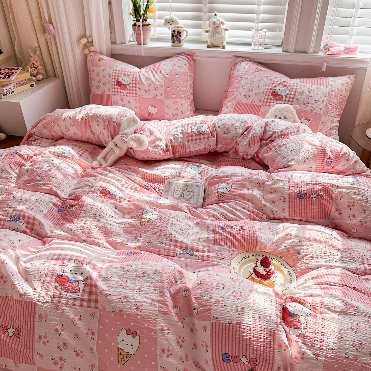 91家纺网 家纺一手货源 找家纺 卡斯诺家纺馆 2026新款皱皱棉双层纱四件套（下载文件包含买家秀） 花间喵语