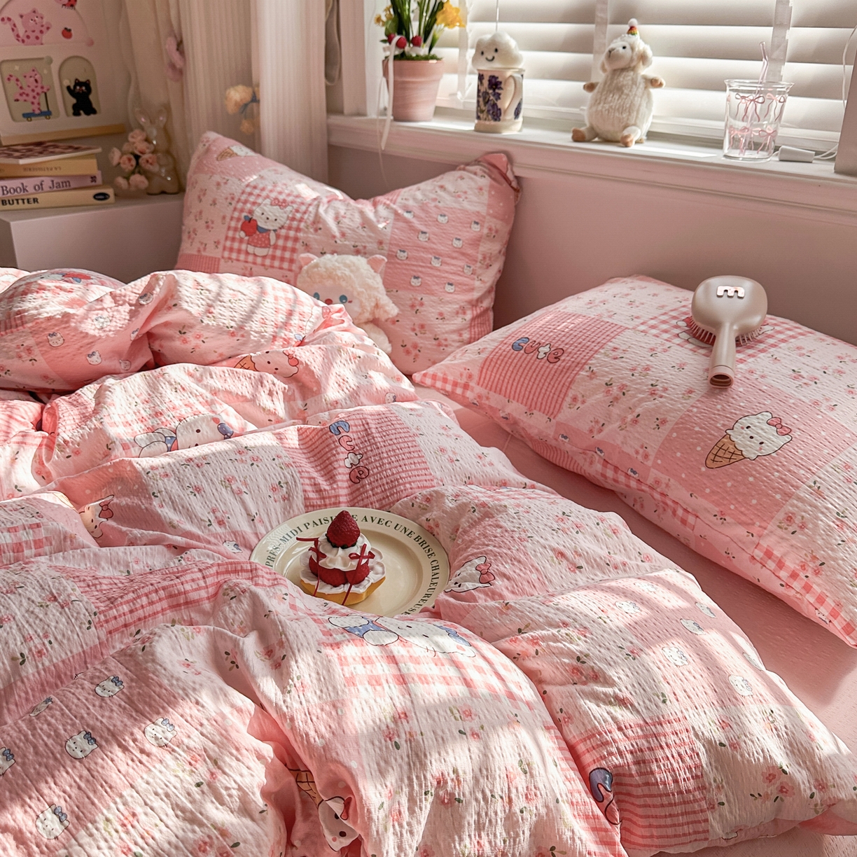 91家纺网 家纺一手货源 找家纺 卡斯诺家纺馆 2026新款皱皱棉双层纱四件套（下载文件包含买家秀） 花间喵语