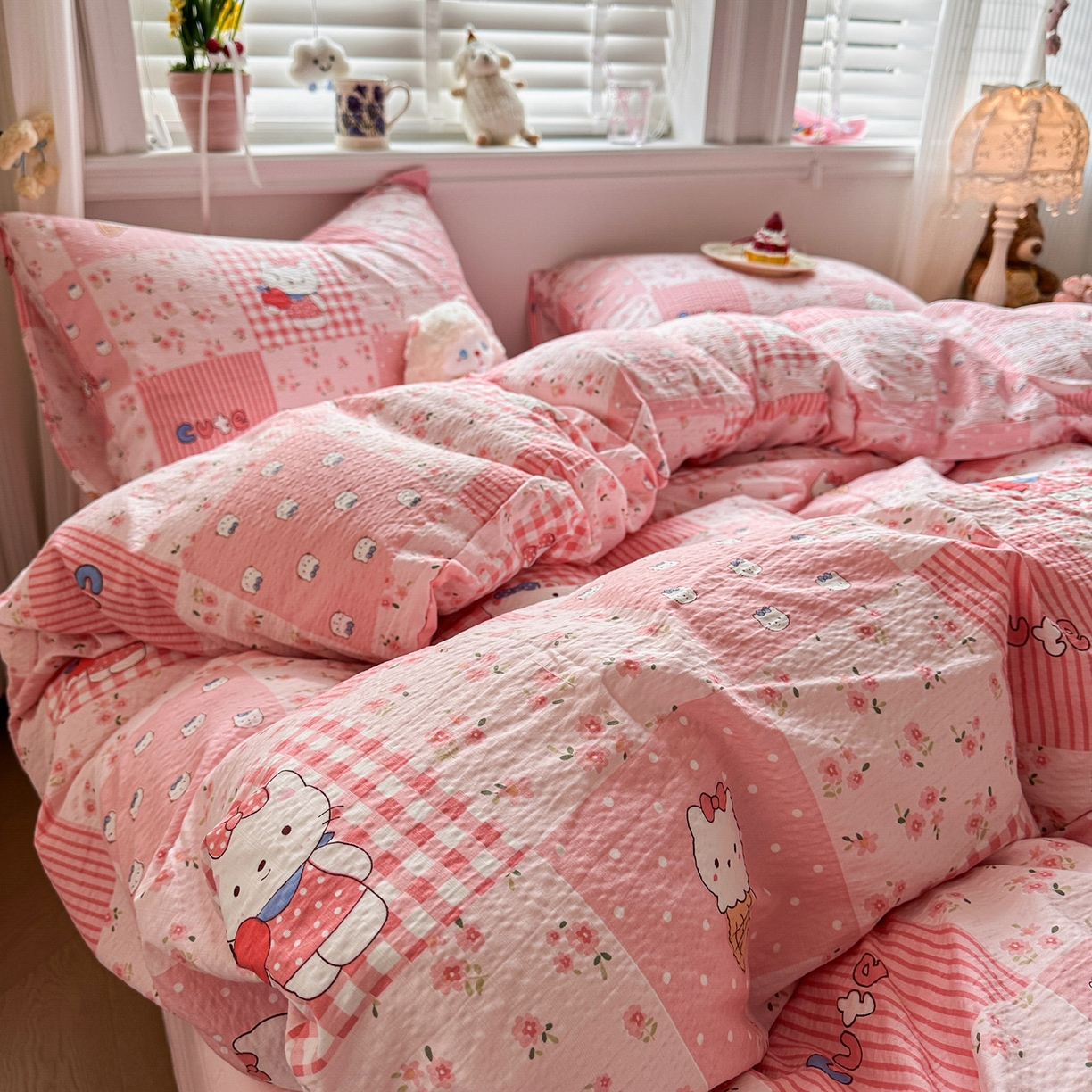 91家纺网 家纺一手货源 找家纺 卡斯诺家纺馆 2026新款皱皱棉双层纱四件套（下载文件包含买家秀） 花间喵语