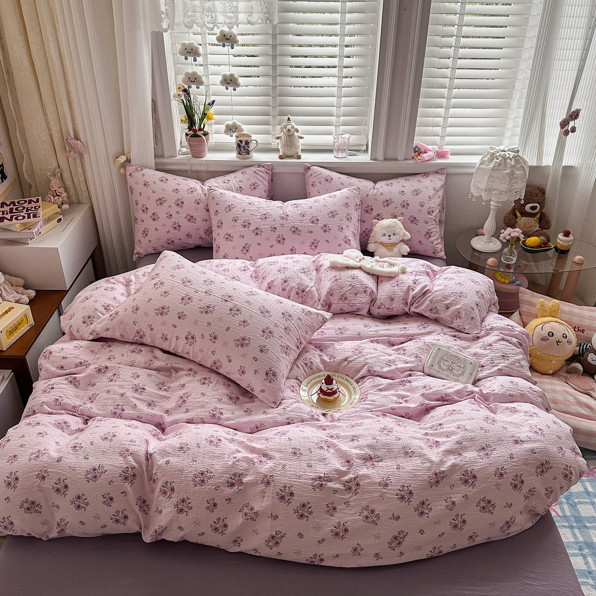 91家纺网 家纺一手货源 找家纺 卡斯诺家纺馆 2026新款皱皱棉双层纱四件套（下载文件包含买家秀） 午后甜梦