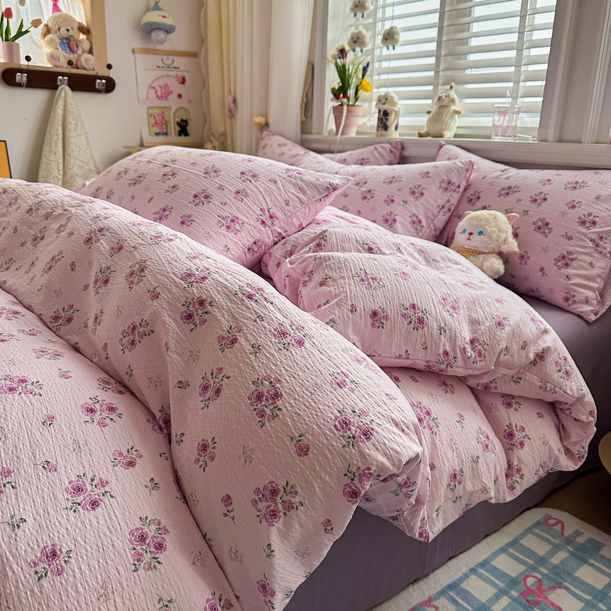 91家纺网 家纺一手货源 找家纺 卡斯诺家纺馆 2026新款皱皱棉双层纱四件套（下载文件包含买家秀） 午后甜梦