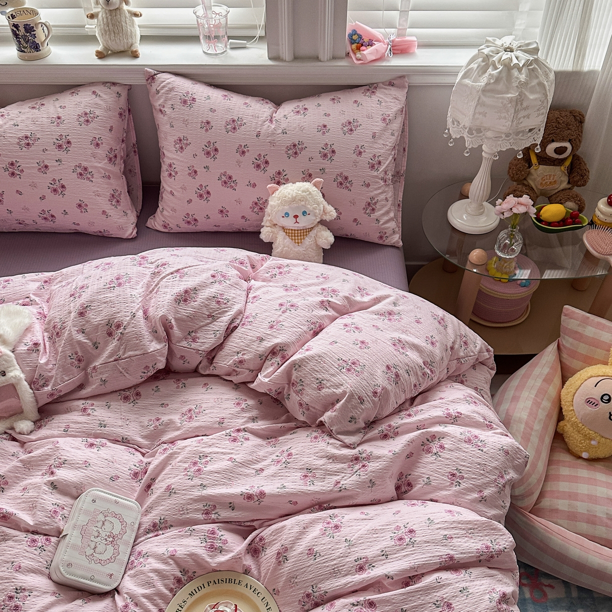 91家纺网 家纺一手货源 找家纺 卡斯诺家纺馆 2026新款皱皱棉双层纱四件套（下载文件包含买家秀） 午后甜梦