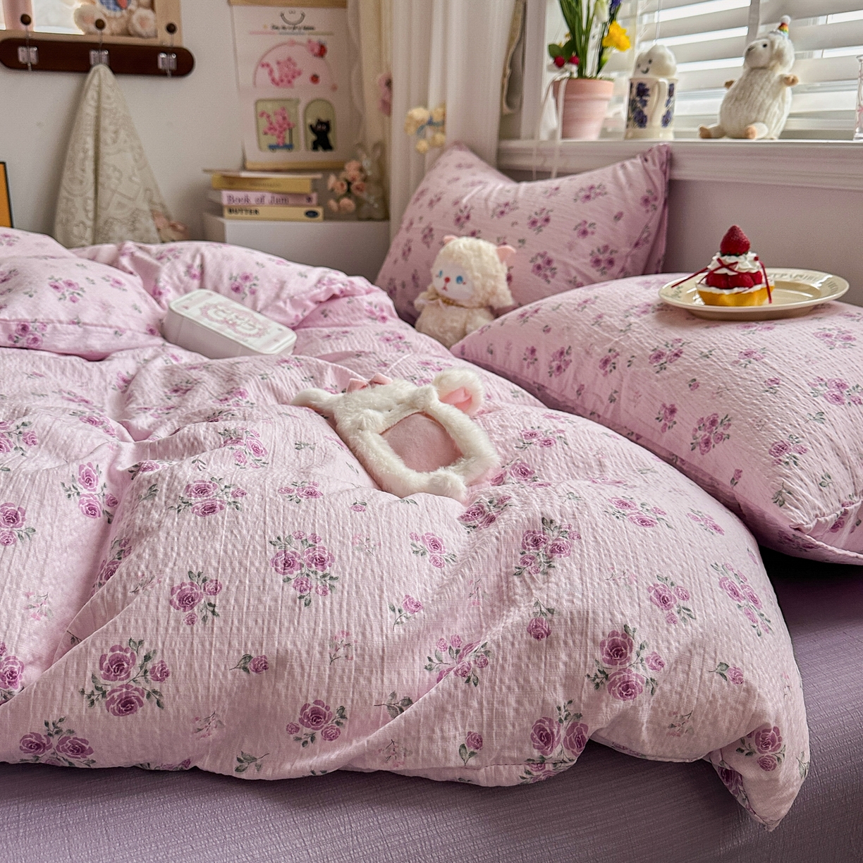 91家纺网 家纺一手货源 找家纺 卡斯诺家纺馆 2026新款皱皱棉双层纱四件套（下载文件包含买家秀） 午后甜梦