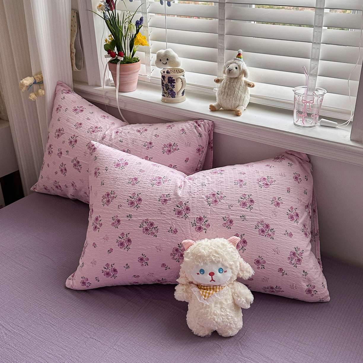 91家纺网 家纺一手货源 找家纺 卡斯诺家纺馆 2026新款皱皱棉双层纱四件套（下载文件包含买家秀） 午后甜梦