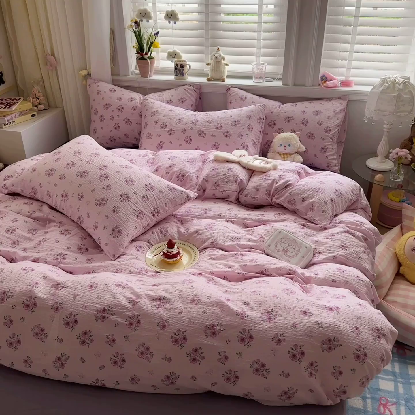 91家纺网 家纺一手货源 找家纺 卡斯诺家纺馆 2026新款皱皱棉双层纱四件套（下载文件包含买家秀） 午后甜梦