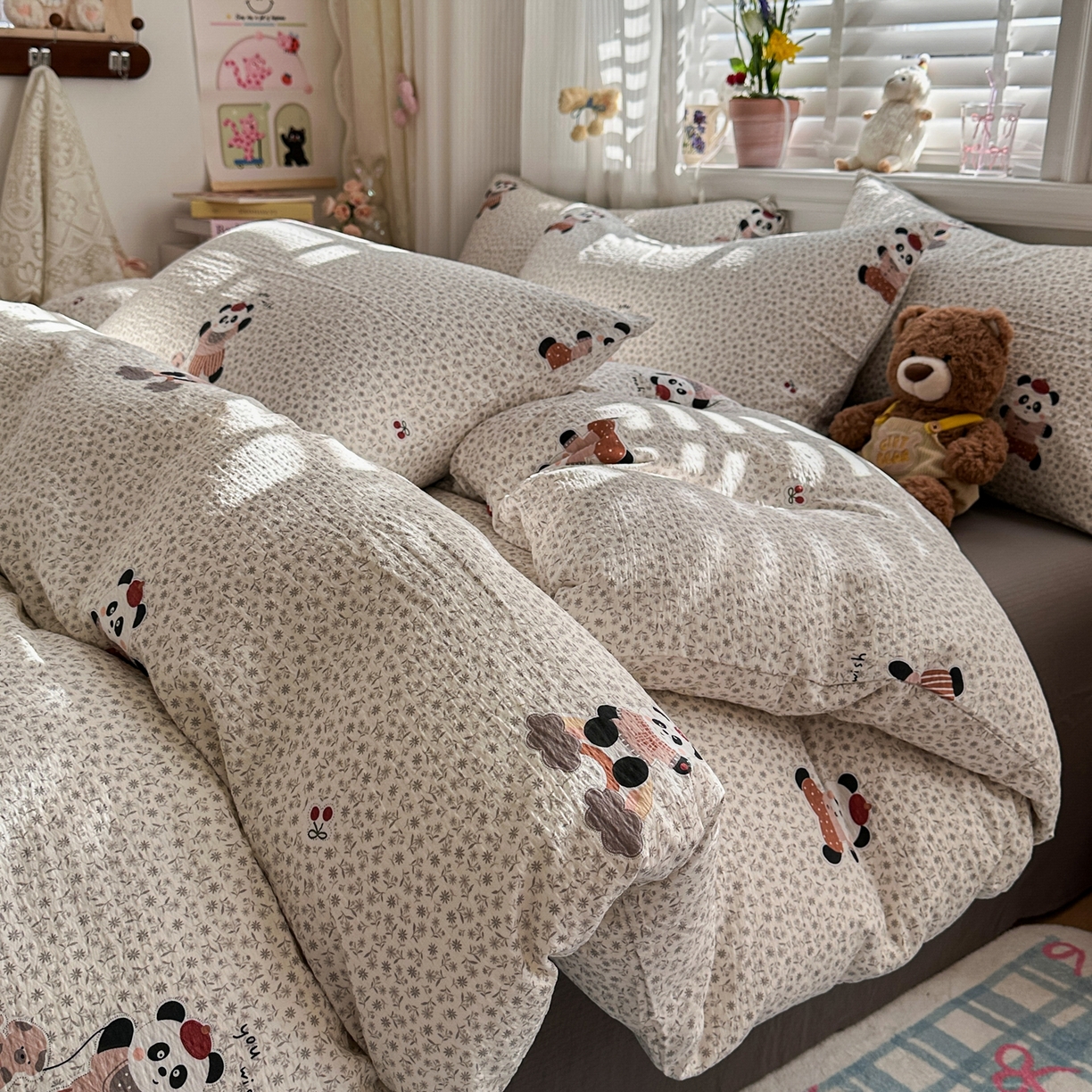 91家纺网 家纺一手货源 找家纺 卡斯诺家纺馆 2026新款皱皱棉双层纱四件套（下载文件包含买家秀） 静谧时光