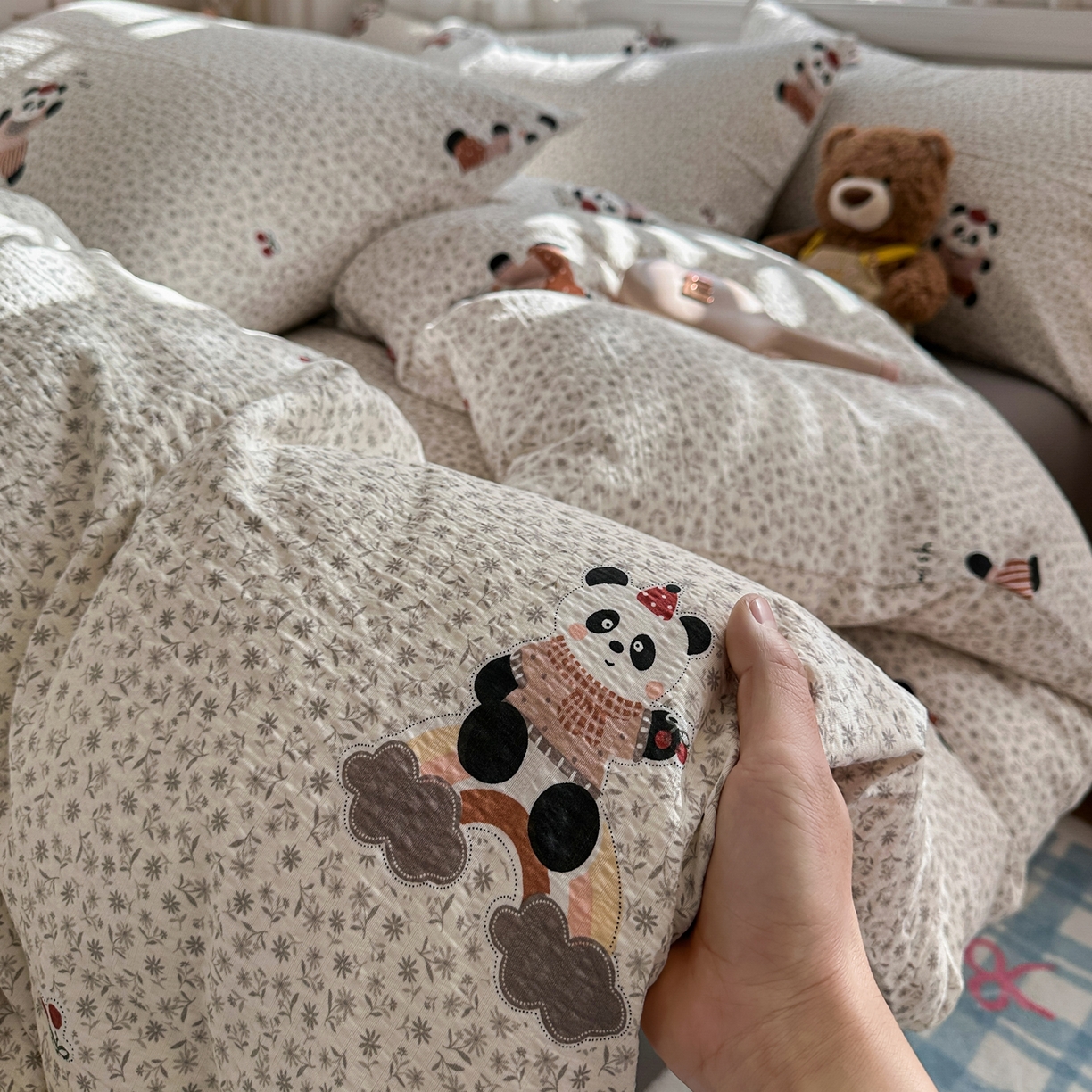 91家纺网 家纺一手货源 找家纺 卡斯诺家纺馆 2026新款皱皱棉双层纱四件套（下载文件包含买家秀） 静谧时光