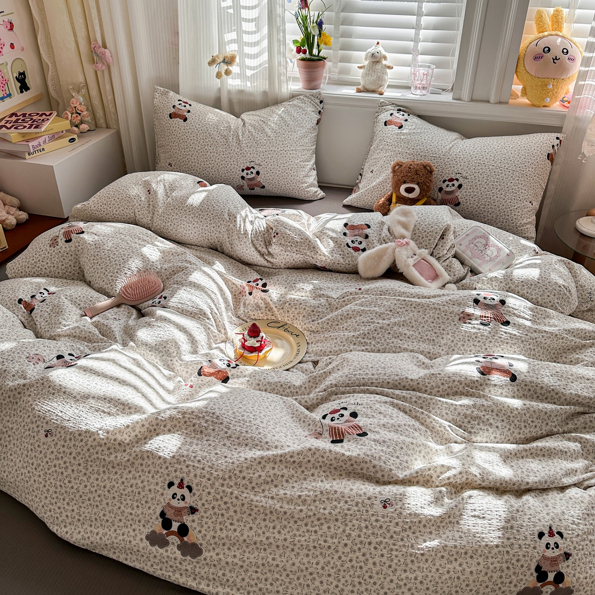 91家纺网 家纺一手货源 找家纺 卡斯诺家纺馆 2026新款皱皱棉双层纱四件套（下载文件包含买家秀） 静谧时光