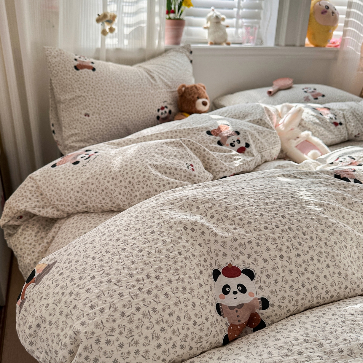 91家纺网 家纺一手货源 找家纺 卡斯诺家纺馆 2026新款皱皱棉双层纱四件套（下载文件包含买家秀） 静谧时光