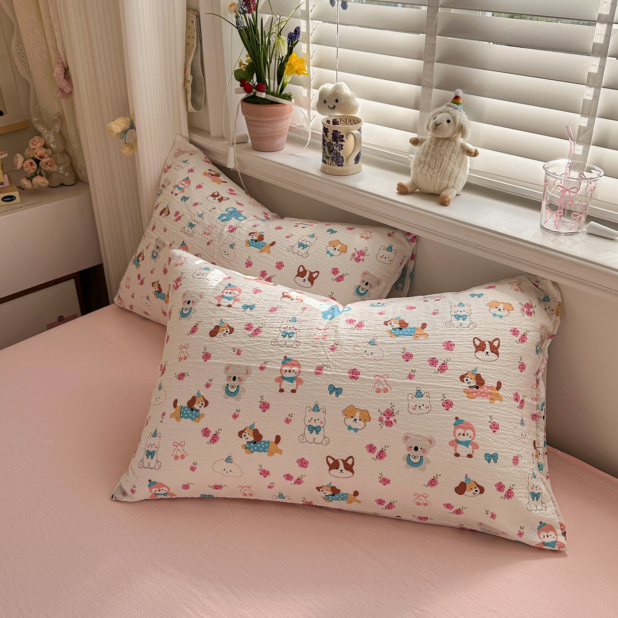 91家纺网 家纺一手货源 找家纺 卡斯诺家纺馆 2026新款皱皱棉双层纱四件套（下载文件包含买家秀） 萌趣花梦