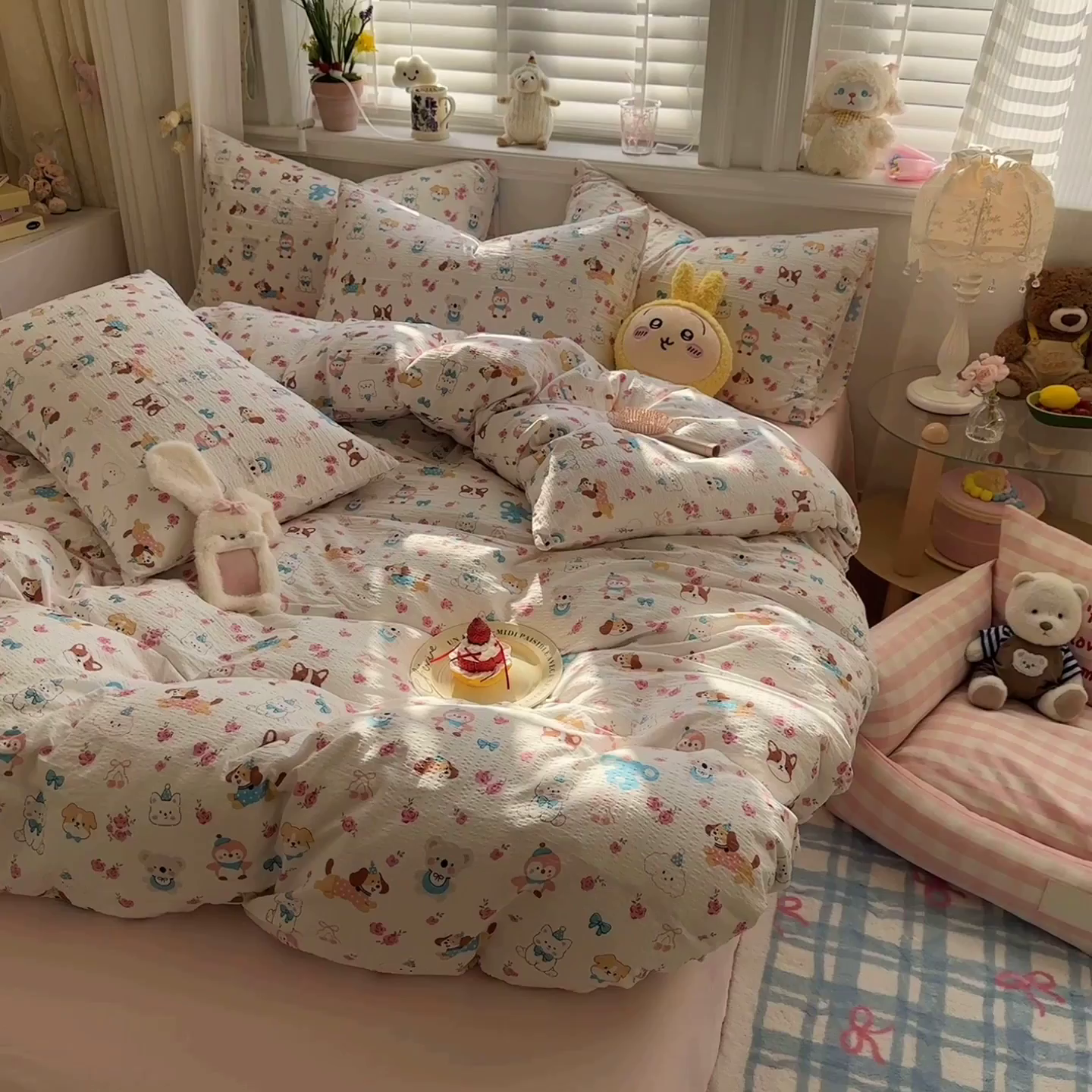 91家纺网 家纺一手货源 找家纺 卡斯诺家纺馆 2026新款皱皱棉双层纱四件套（下载文件包含买家秀） 萌趣花梦