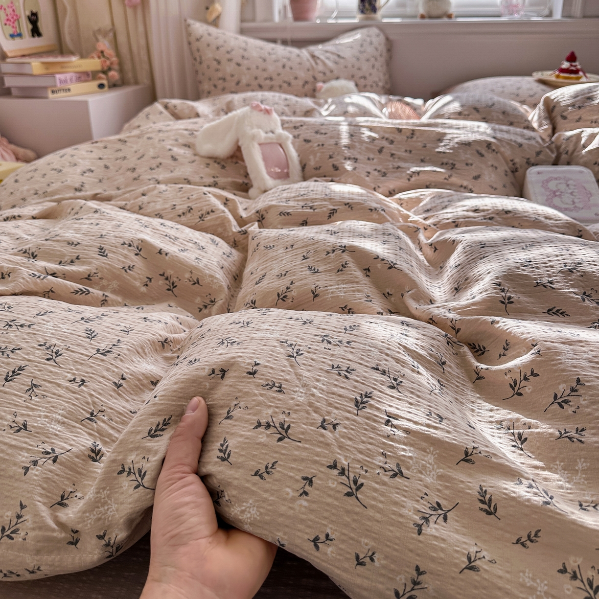 91家纺网 家纺一手货源 找家纺 卡斯诺家纺馆 2026新款皱皱棉双层纱四件套（下载文件包含买家秀） 莫奈雅致