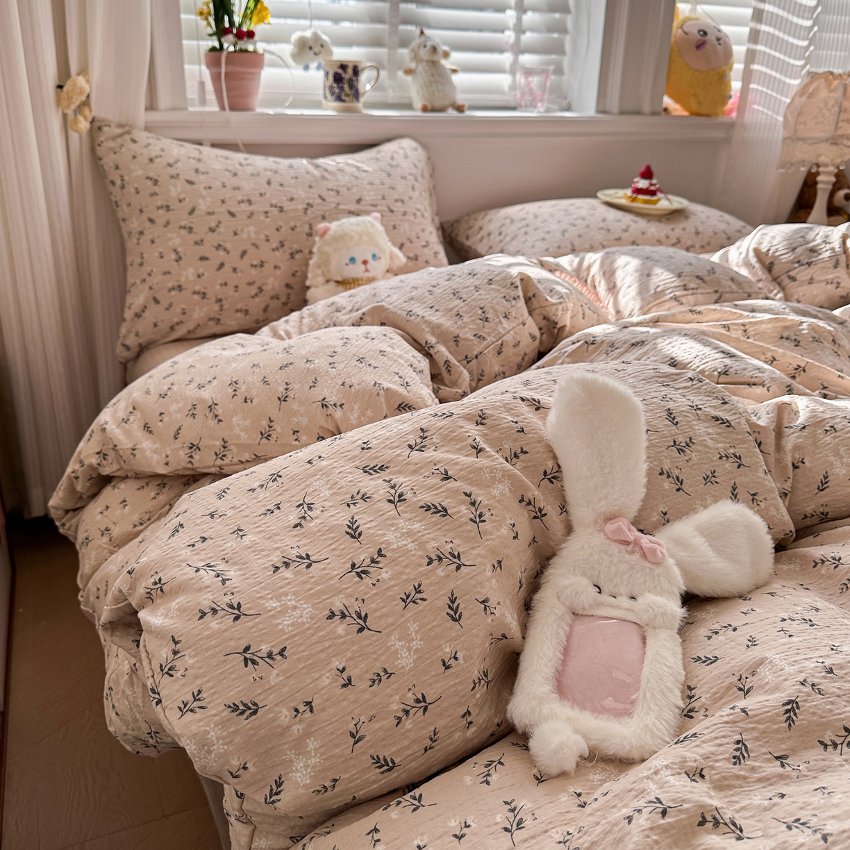 91家纺网 家纺一手货源 找家纺 卡斯诺家纺馆 2026新款皱皱棉双层纱四件套（下载文件包含买家秀） 莫奈雅致