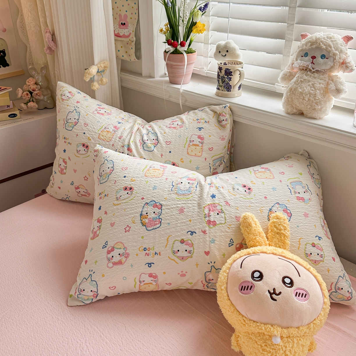 91家纺网 家纺一手货源 找家纺 卡斯诺家纺馆 2026新款皱皱棉双层纱四件套（下载文件包含买家秀） 泡芙猫咪