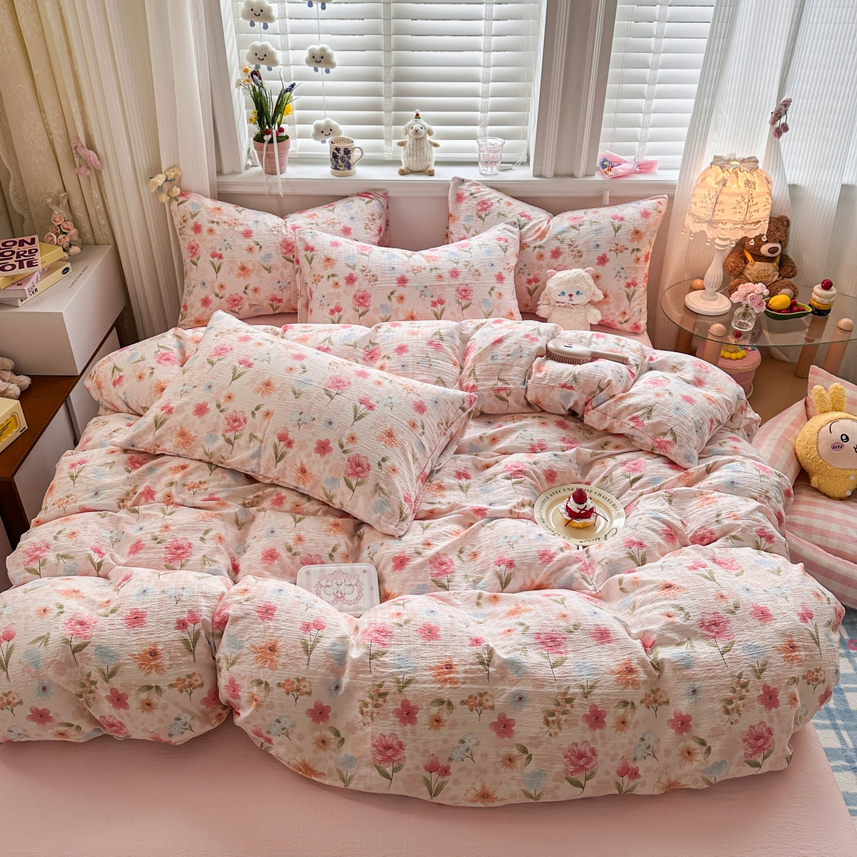 91家纺网 家纺一手货源 找家纺 卡斯诺家纺馆 2026新款皱皱棉双层纱四件套（下载文件包含买家秀） 温柔蜜语