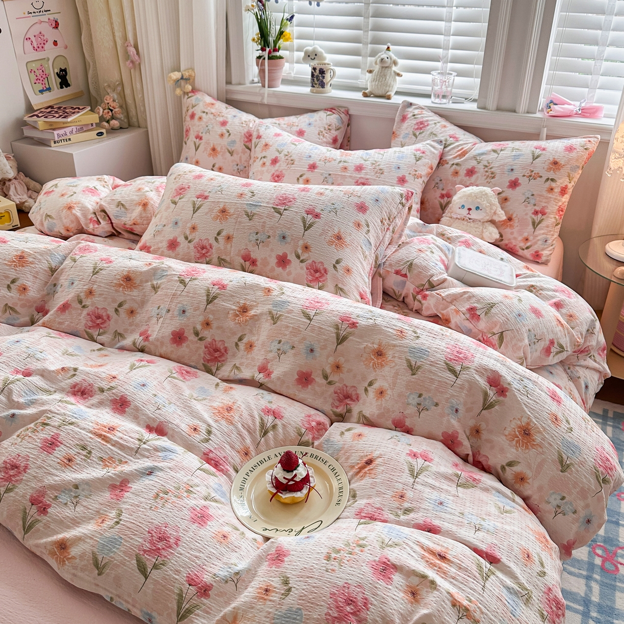 91家纺网 家纺一手货源 找家纺 卡斯诺家纺馆 2026新款皱皱棉双层纱四件套（下载文件包含买家秀） 温柔蜜语