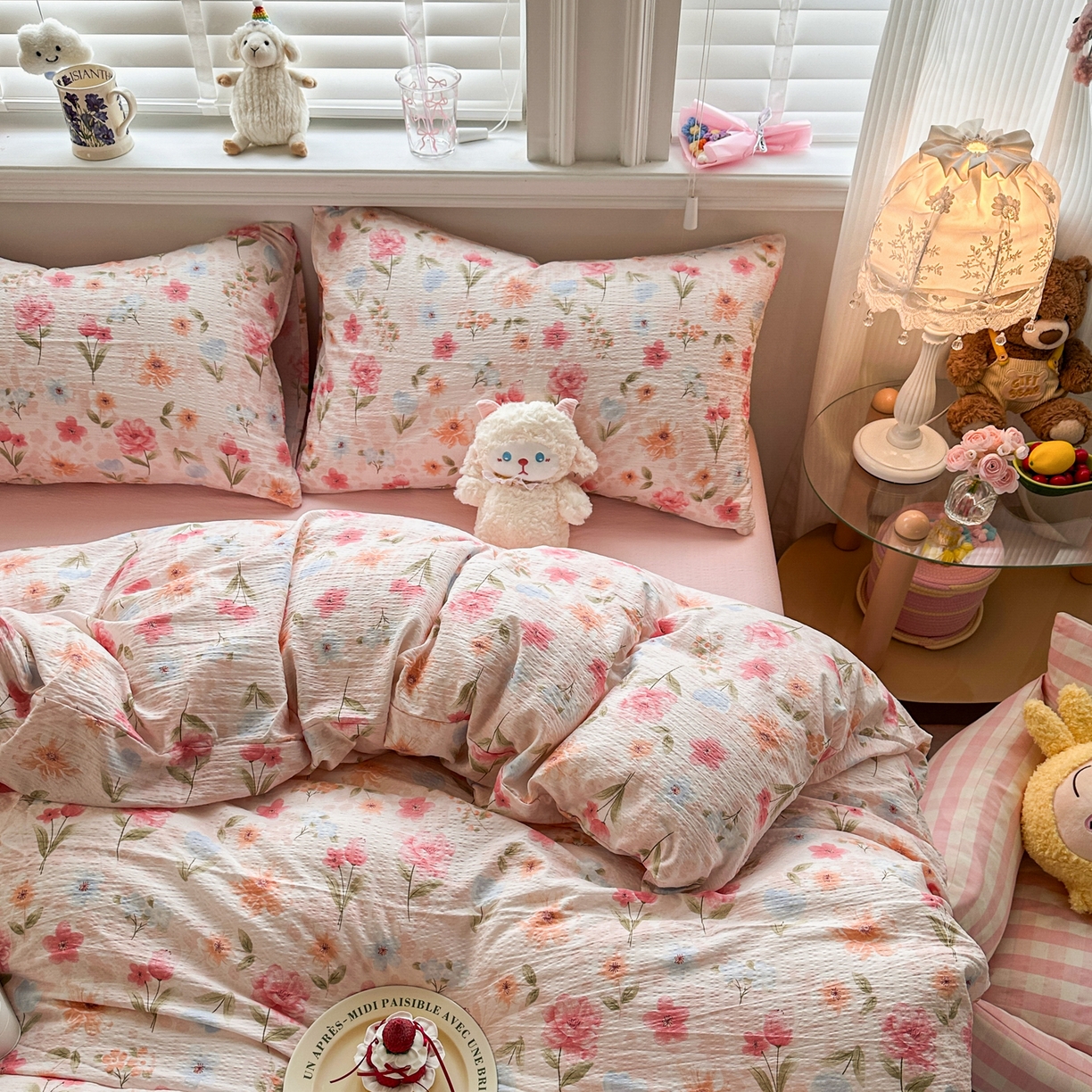 91家纺网 家纺一手货源 找家纺 卡斯诺家纺馆 2026新款皱皱棉双层纱四件套（下载文件包含买家秀） 温柔蜜语