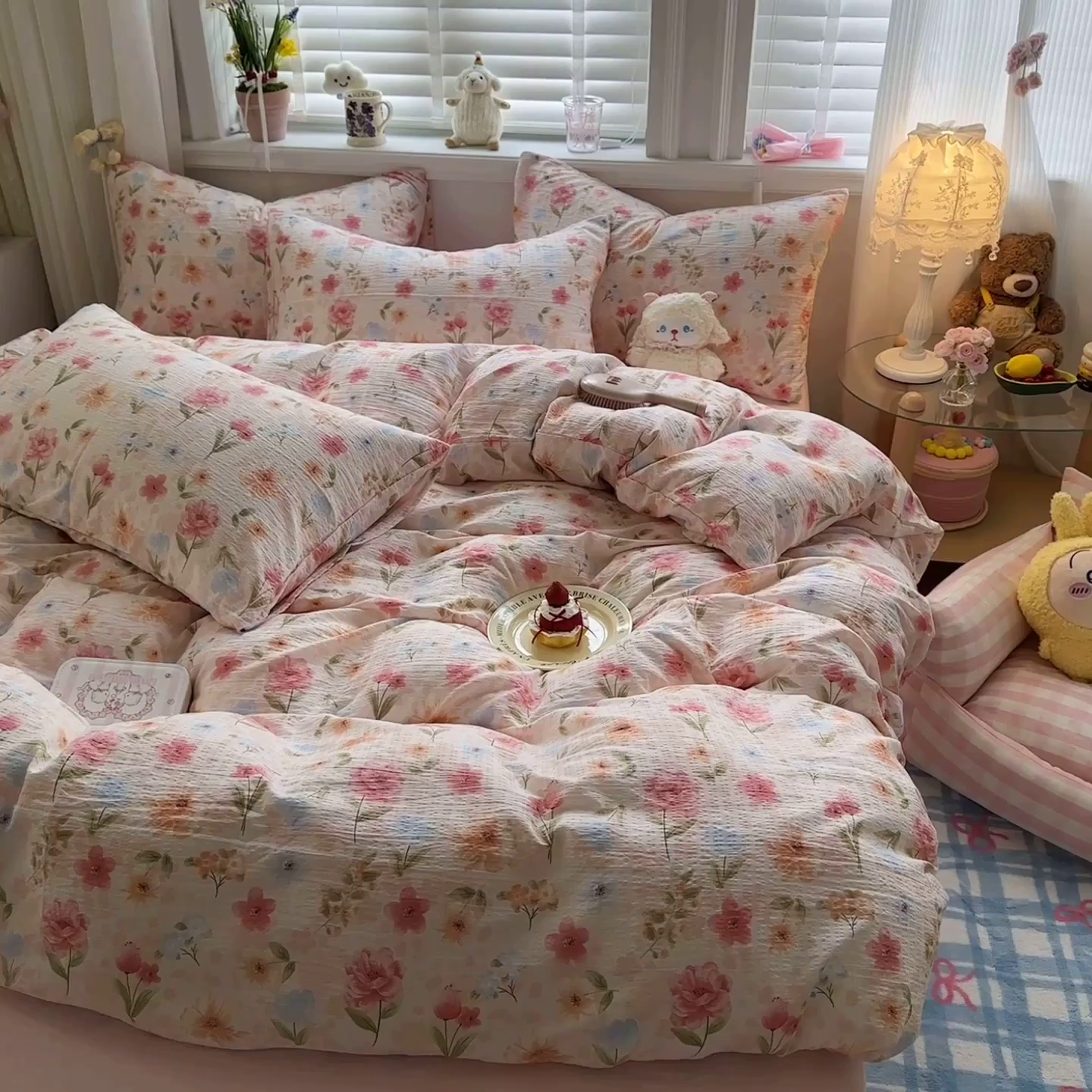 91家纺网 家纺一手货源 找家纺 卡斯诺家纺馆 2026新款皱皱棉双层纱四件套（下载文件包含买家秀） 温柔蜜语