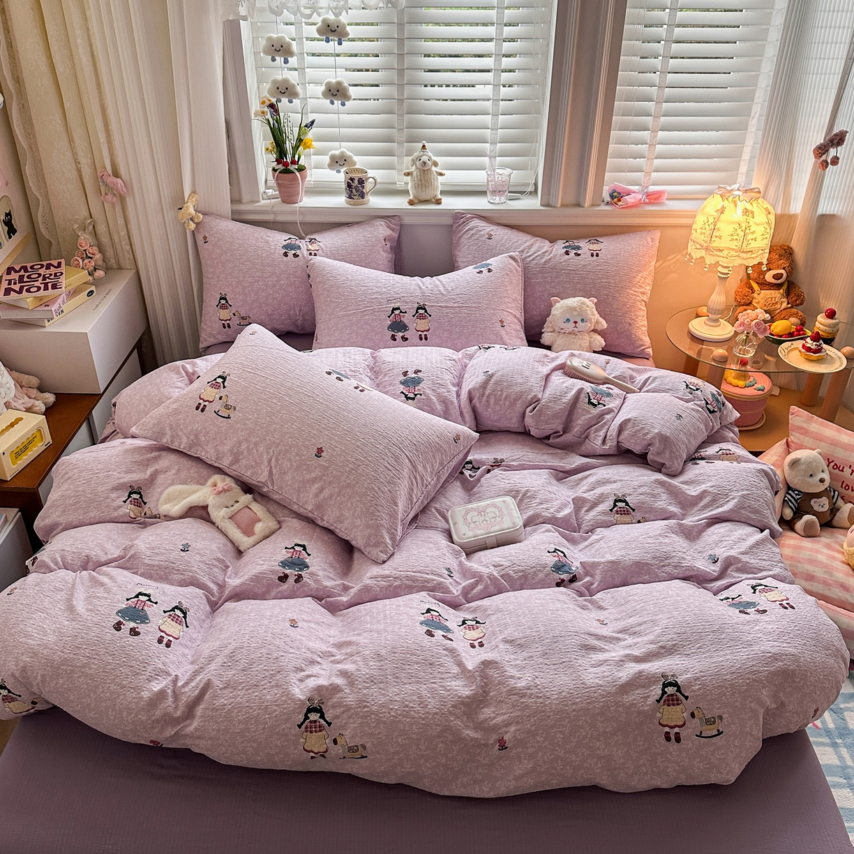 91家纺网 家纺一手货源 找家纺 卡斯诺家纺馆 2026新款皱皱棉双层纱四件套（下载文件包含买家秀） 柔光邂逅