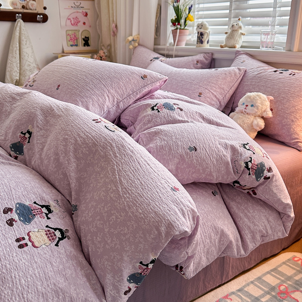 91家纺网 家纺一手货源 找家纺 卡斯诺家纺馆 2026新款皱皱棉双层纱四件套（下载文件包含买家秀） 柔光邂逅