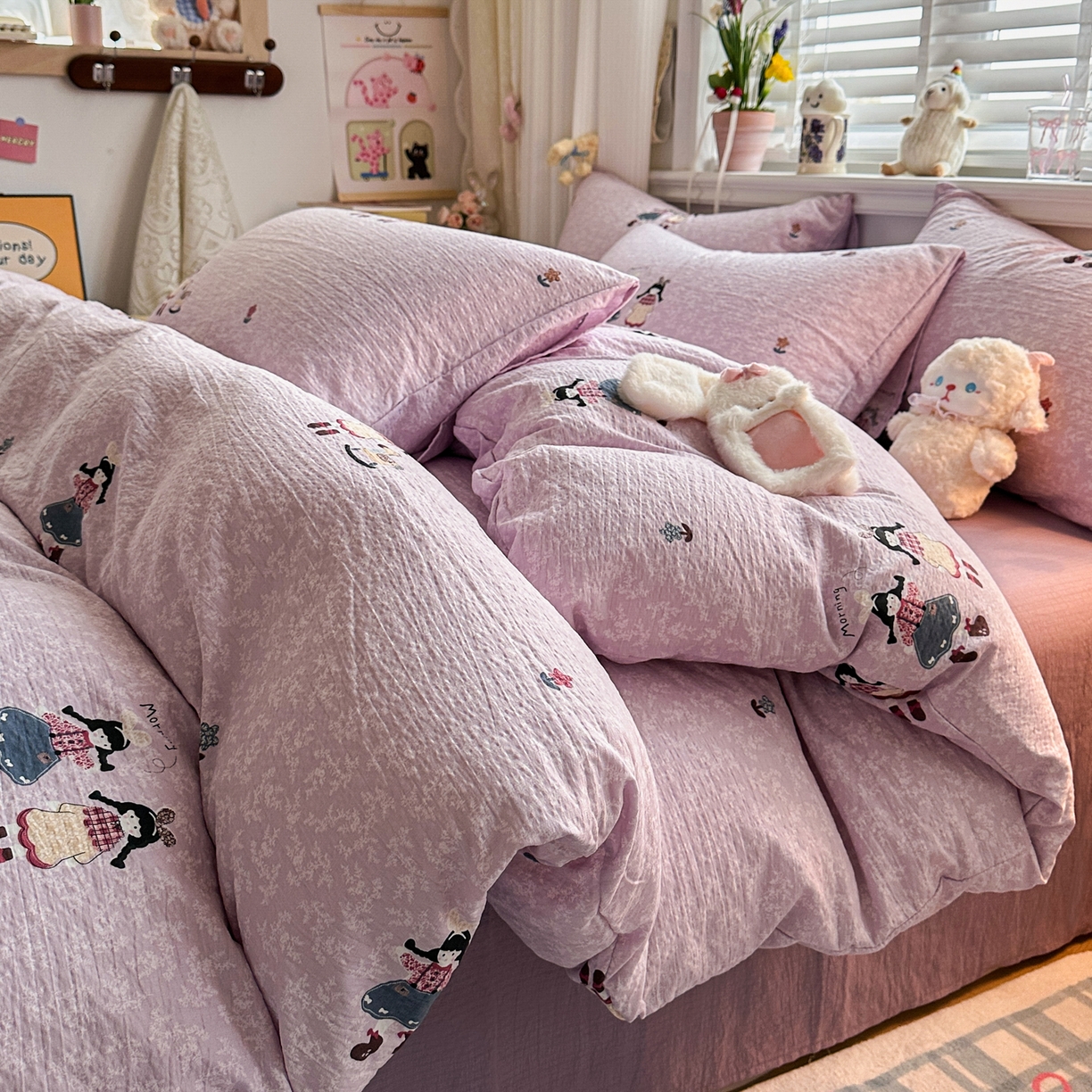 91家纺网 家纺一手货源 找家纺 卡斯诺家纺馆 2026新款皱皱棉双层纱四件套（下载文件包含买家秀） 柔光邂逅