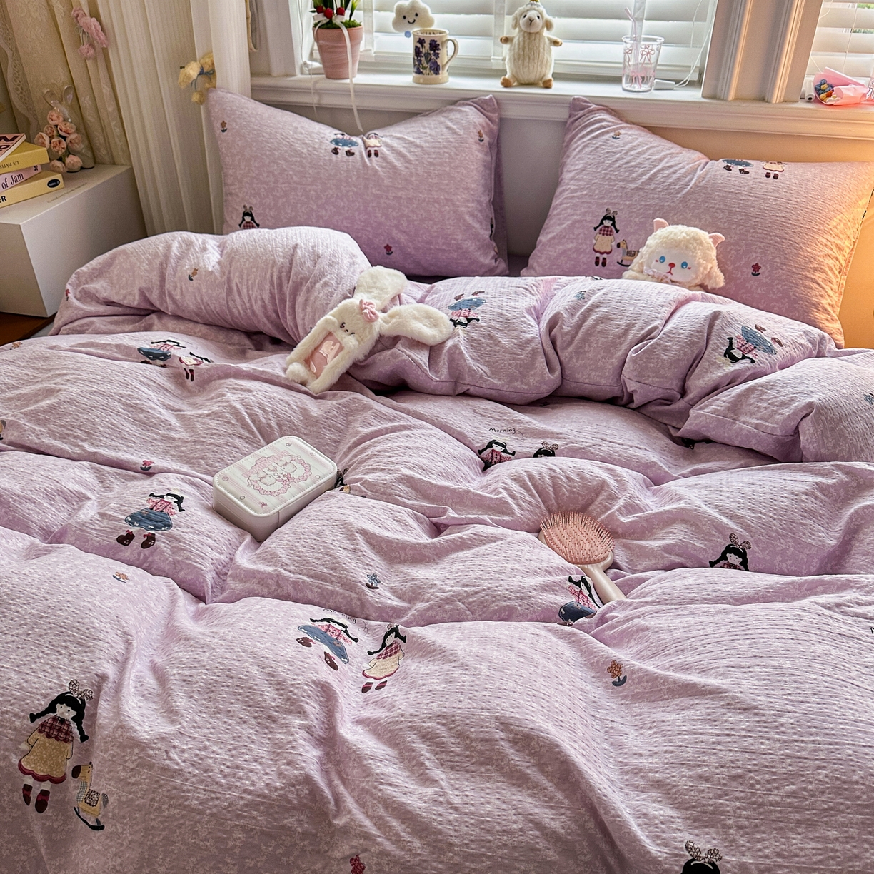 91家纺网 家纺一手货源 找家纺 卡斯诺家纺馆 2026新款皱皱棉双层纱四件套（下载文件包含买家秀） 柔光邂逅