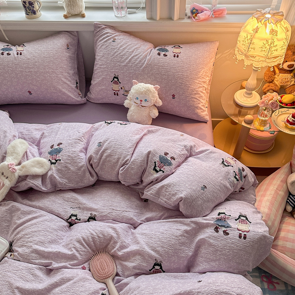 91家纺网 家纺一手货源 找家纺 卡斯诺家纺馆 2026新款皱皱棉双层纱四件套（下载文件包含买家秀） 柔光邂逅