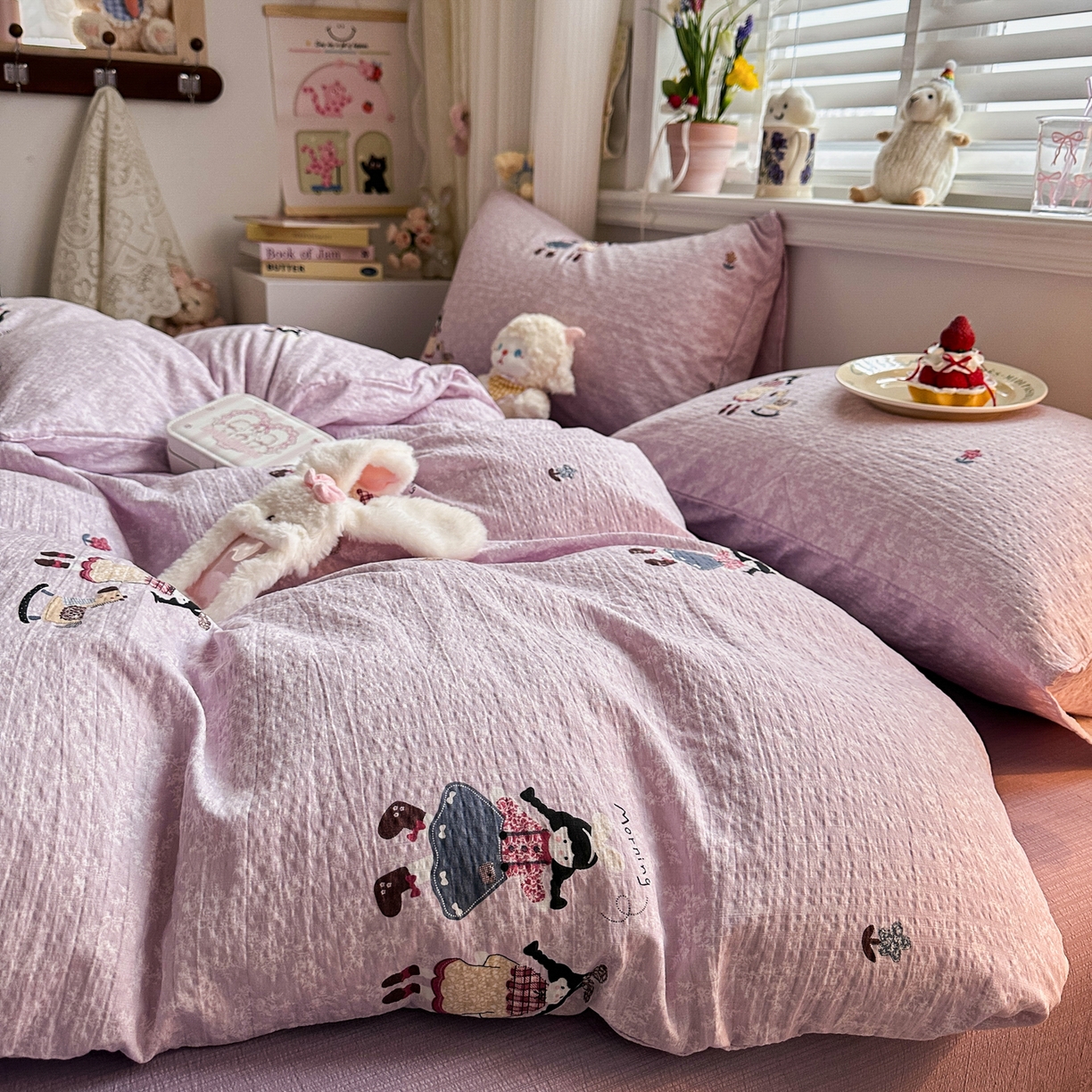 91家纺网 家纺一手货源 找家纺 卡斯诺家纺馆 2026新款皱皱棉双层纱四件套（下载文件包含买家秀） 柔光邂逅