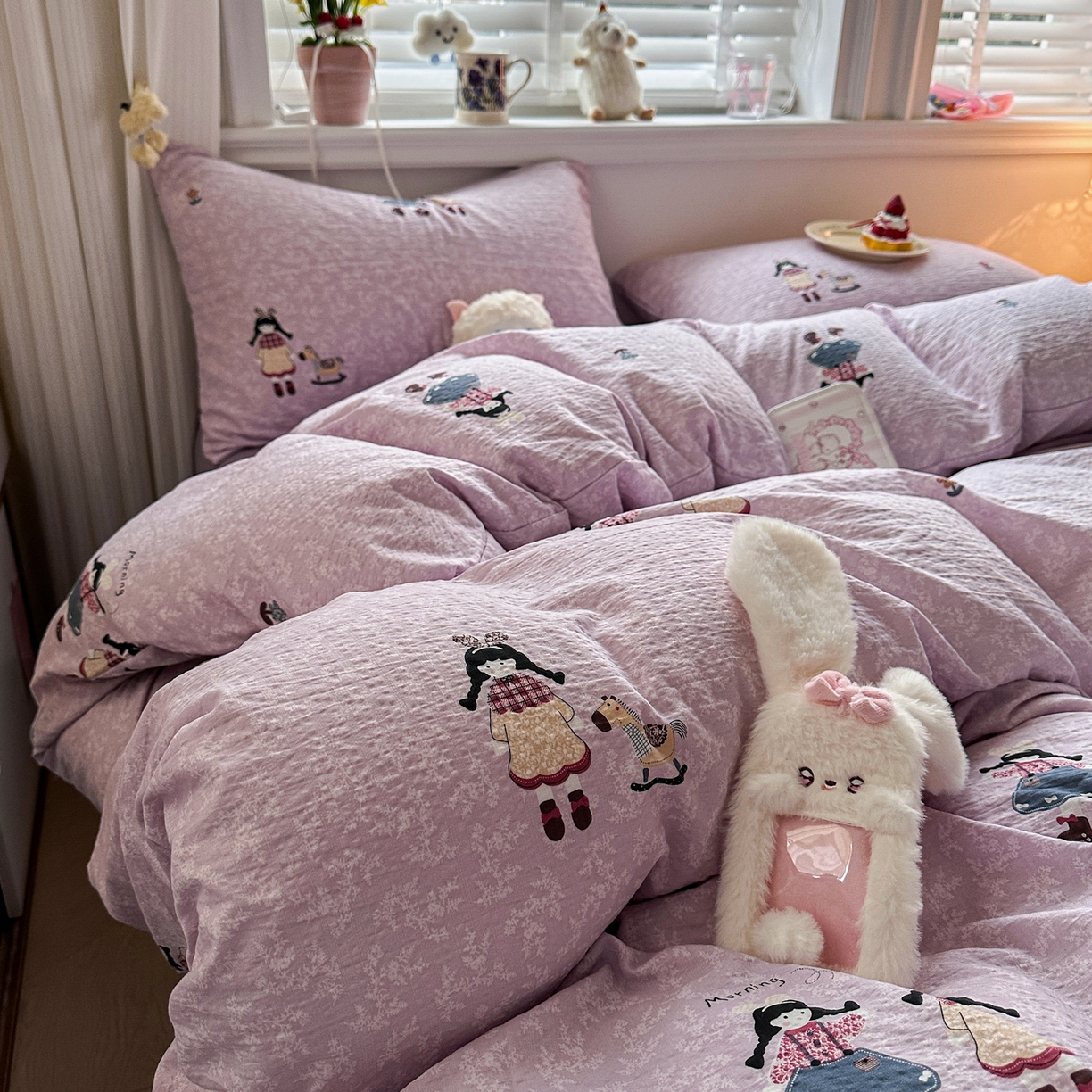 91家纺网 家纺一手货源 找家纺 卡斯诺家纺馆 2026新款皱皱棉双层纱四件套（下载文件包含买家秀） 柔光邂逅