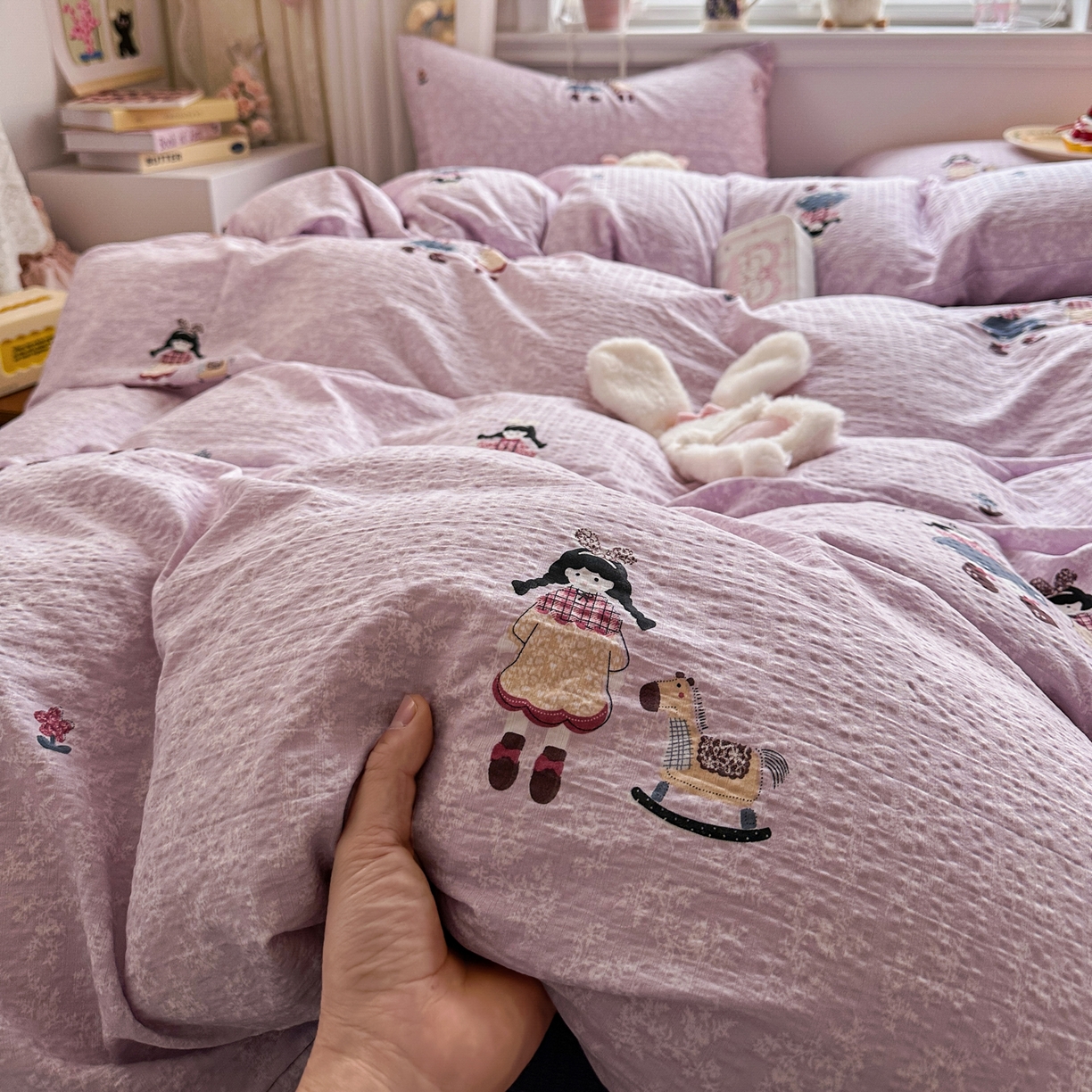 91家纺网 家纺一手货源 找家纺 卡斯诺家纺馆 2026新款皱皱棉双层纱四件套（下载文件包含买家秀） 柔光邂逅