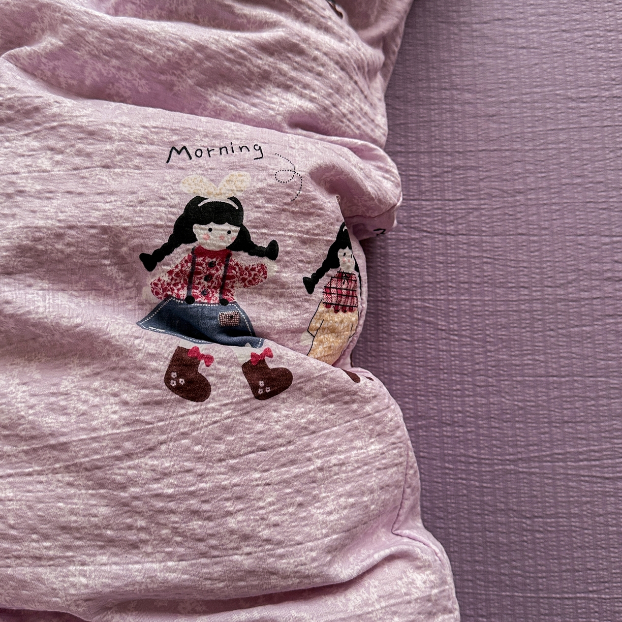 91家纺网 家纺一手货源 找家纺 卡斯诺家纺馆 2026新款皱皱棉双层纱四件套（下载文件包含买家秀） 柔光邂逅