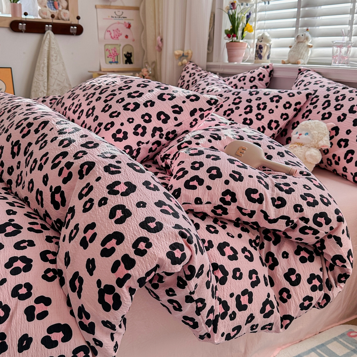 91家纺网 家纺一手货源 找家纺 卡斯诺家纺馆 2026新款皱皱棉双层纱四件套（下载文件包含买家秀） 云影星斑-粉