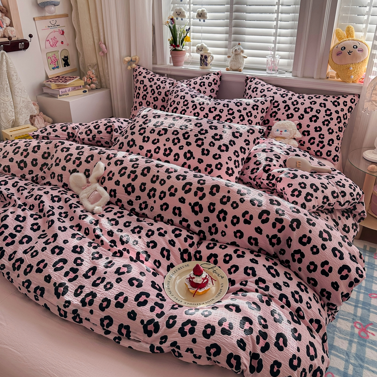 91家纺网 家纺一手货源 找家纺 卡斯诺家纺馆 2026新款皱皱棉双层纱四件套（下载文件包含买家秀） 云影星斑-粉