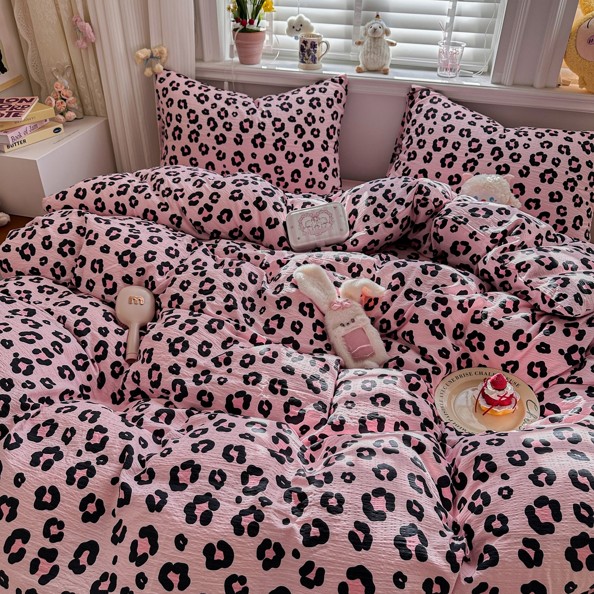 91家纺网 家纺一手货源 找家纺 卡斯诺家纺馆 2026新款皱皱棉双层纱四件套（下载文件包含买家秀） 云影星斑-粉