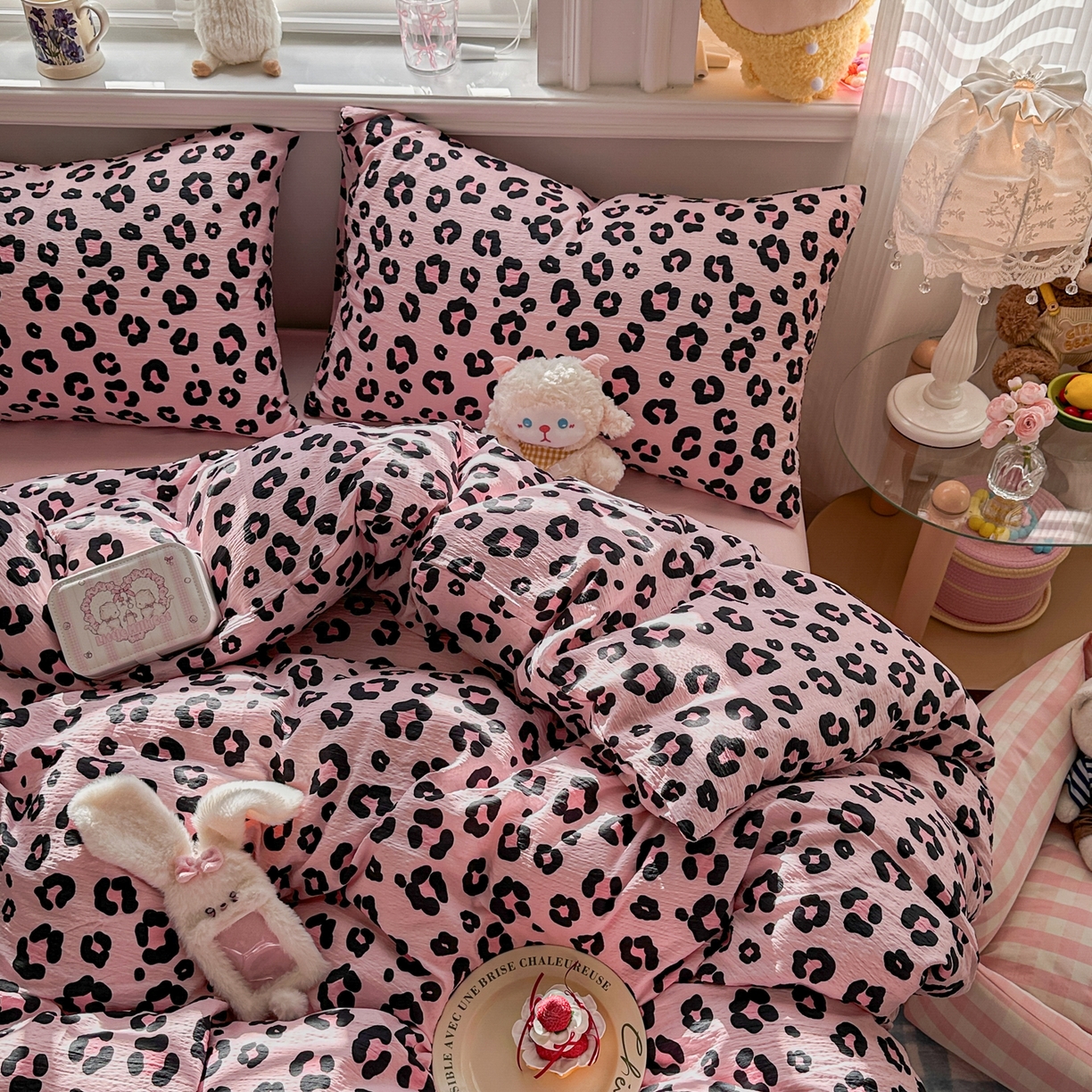 91家纺网 家纺一手货源 找家纺 卡斯诺家纺馆 2026新款皱皱棉双层纱四件套（下载文件包含买家秀） 云影星斑-粉