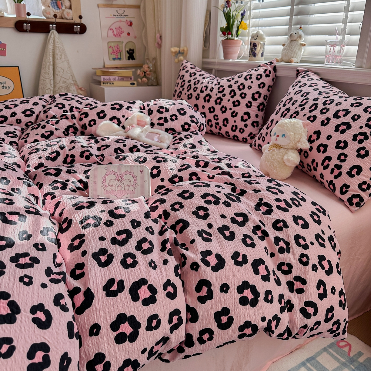 91家纺网 家纺一手货源 找家纺 卡斯诺家纺馆 2026新款皱皱棉双层纱四件套（下载文件包含买家秀） 云影星斑-粉