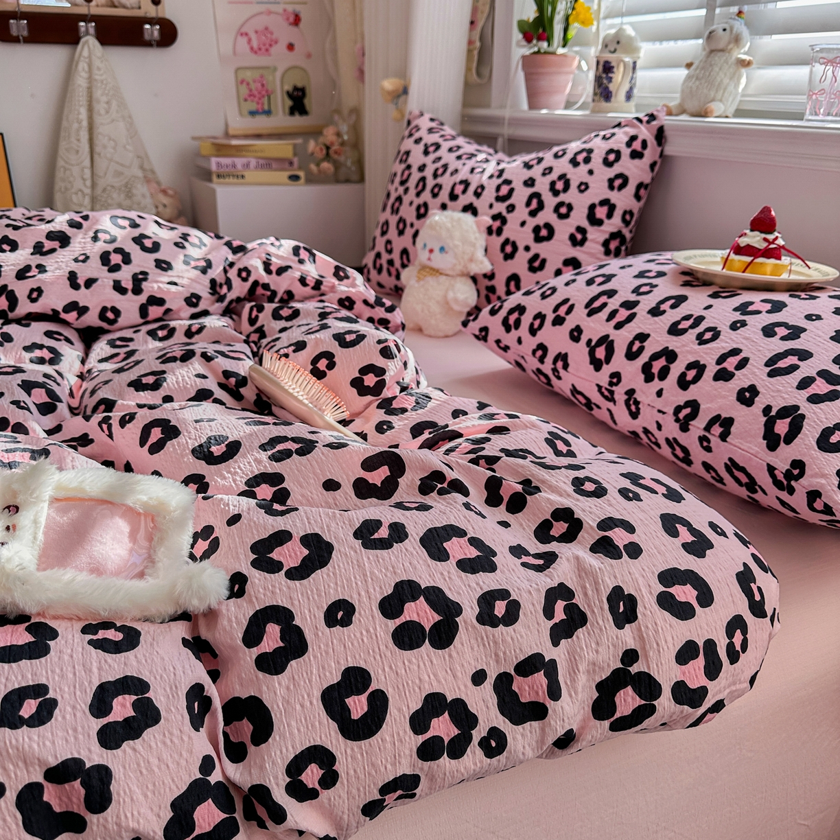 91家纺网 家纺一手货源 找家纺 卡斯诺家纺馆 2026新款皱皱棉双层纱四件套（下载文件包含买家秀） 云影星斑-粉