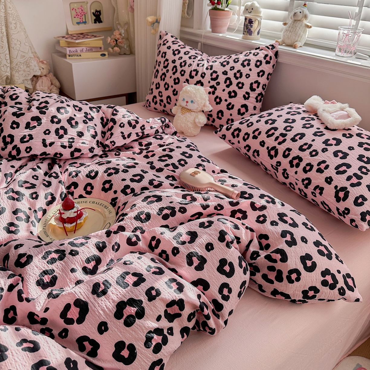 91家纺网 家纺一手货源 找家纺 卡斯诺家纺馆 2026新款皱皱棉双层纱四件套（下载文件包含买家秀） 云影星斑-粉