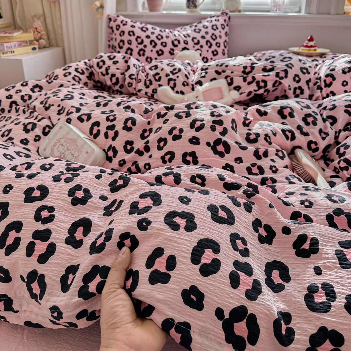 91家纺网 家纺一手货源 找家纺 卡斯诺家纺馆 2026新款皱皱棉双层纱四件套（下载文件包含买家秀） 云影星斑-粉