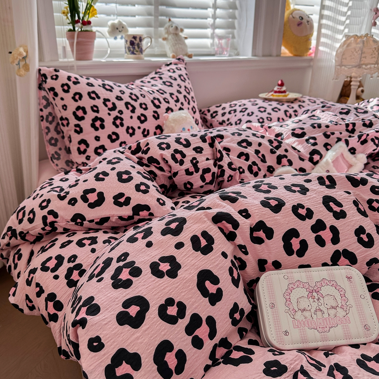 91家纺网 家纺一手货源 找家纺 卡斯诺家纺馆 2026新款皱皱棉双层纱四件套（下载文件包含买家秀） 云影星斑-粉