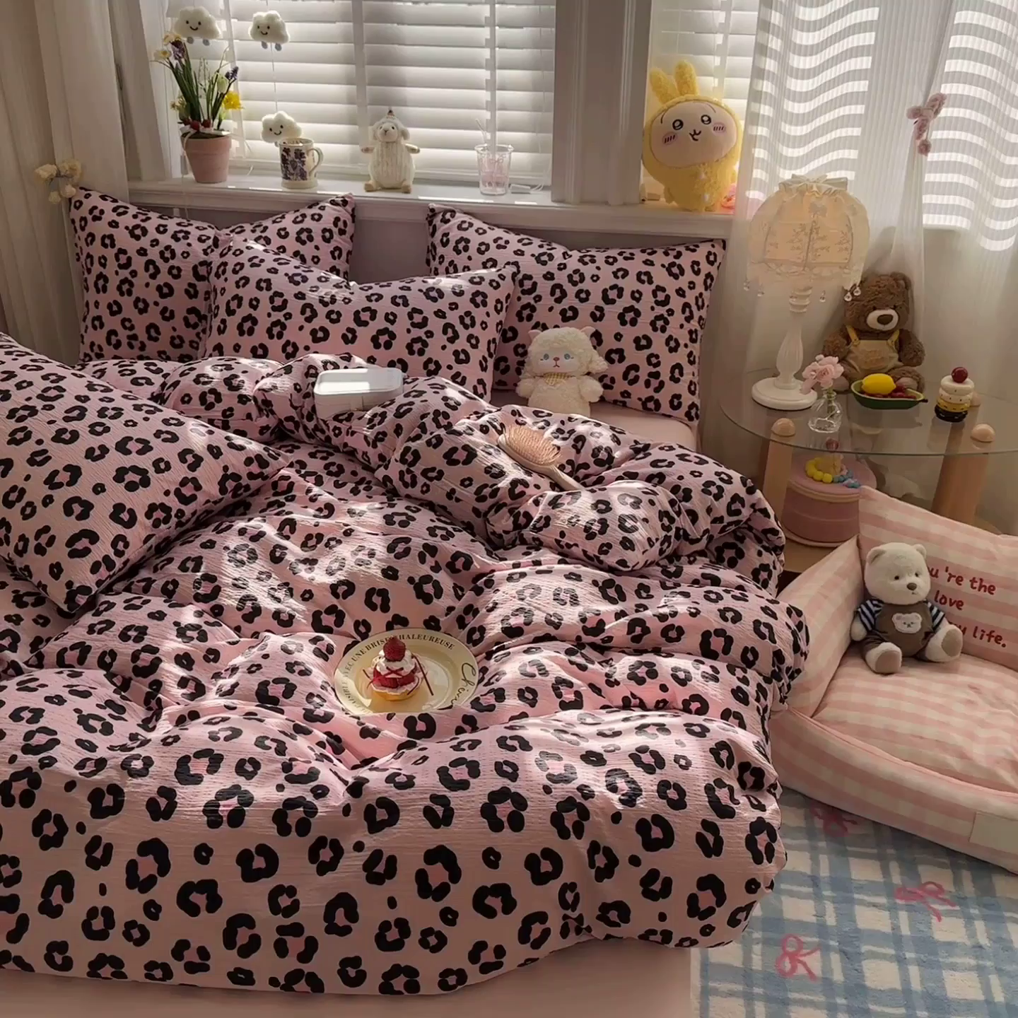 91家纺网 家纺一手货源 找家纺 卡斯诺家纺馆 2026新款皱皱棉双层纱四件套（下载文件包含买家秀） 云影星斑-粉