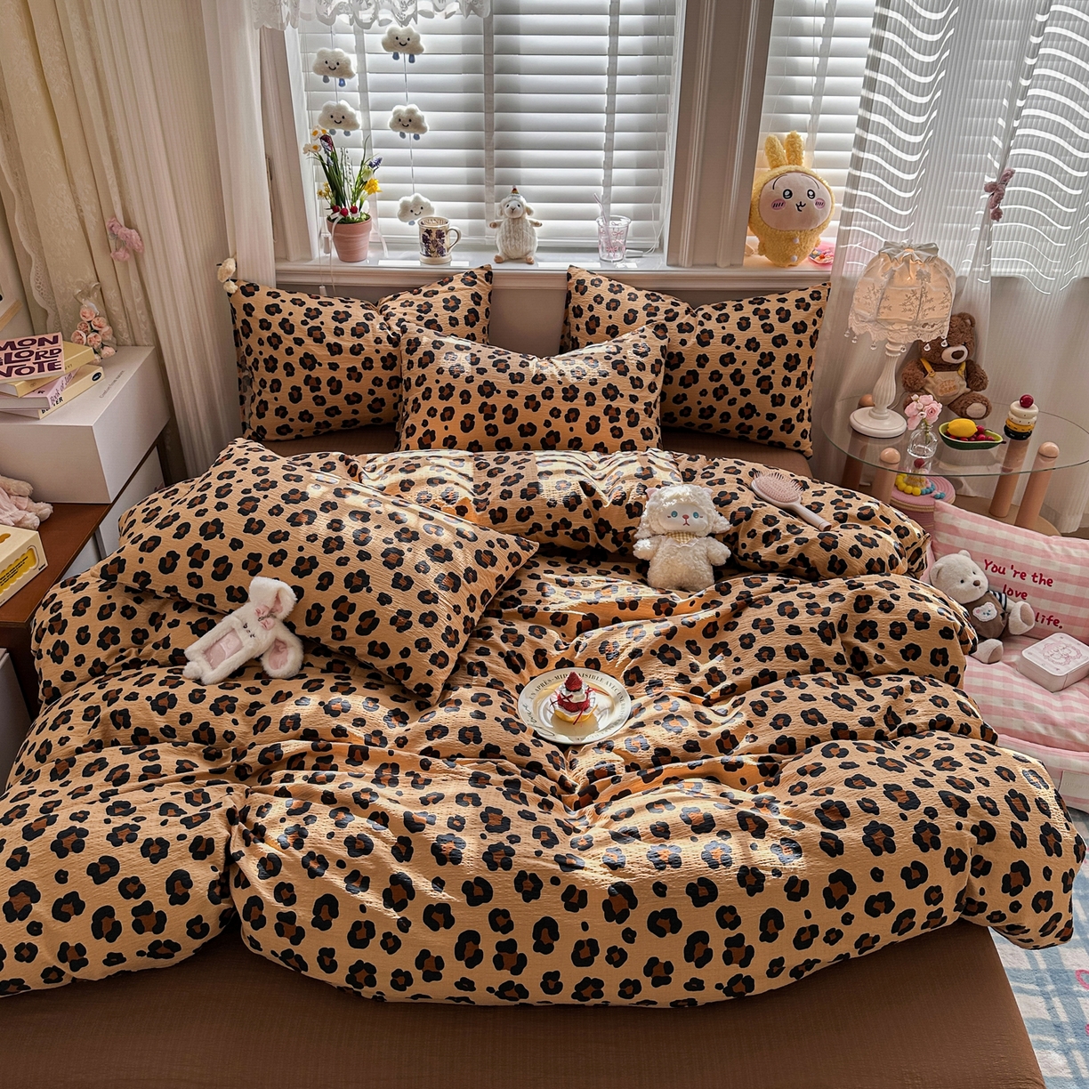 91家纺网 家纺一手货源 找家纺 卡斯诺家纺馆 2026新款皱皱棉双层纱四件套（下载文件包含买家秀） 云影星斑-咖