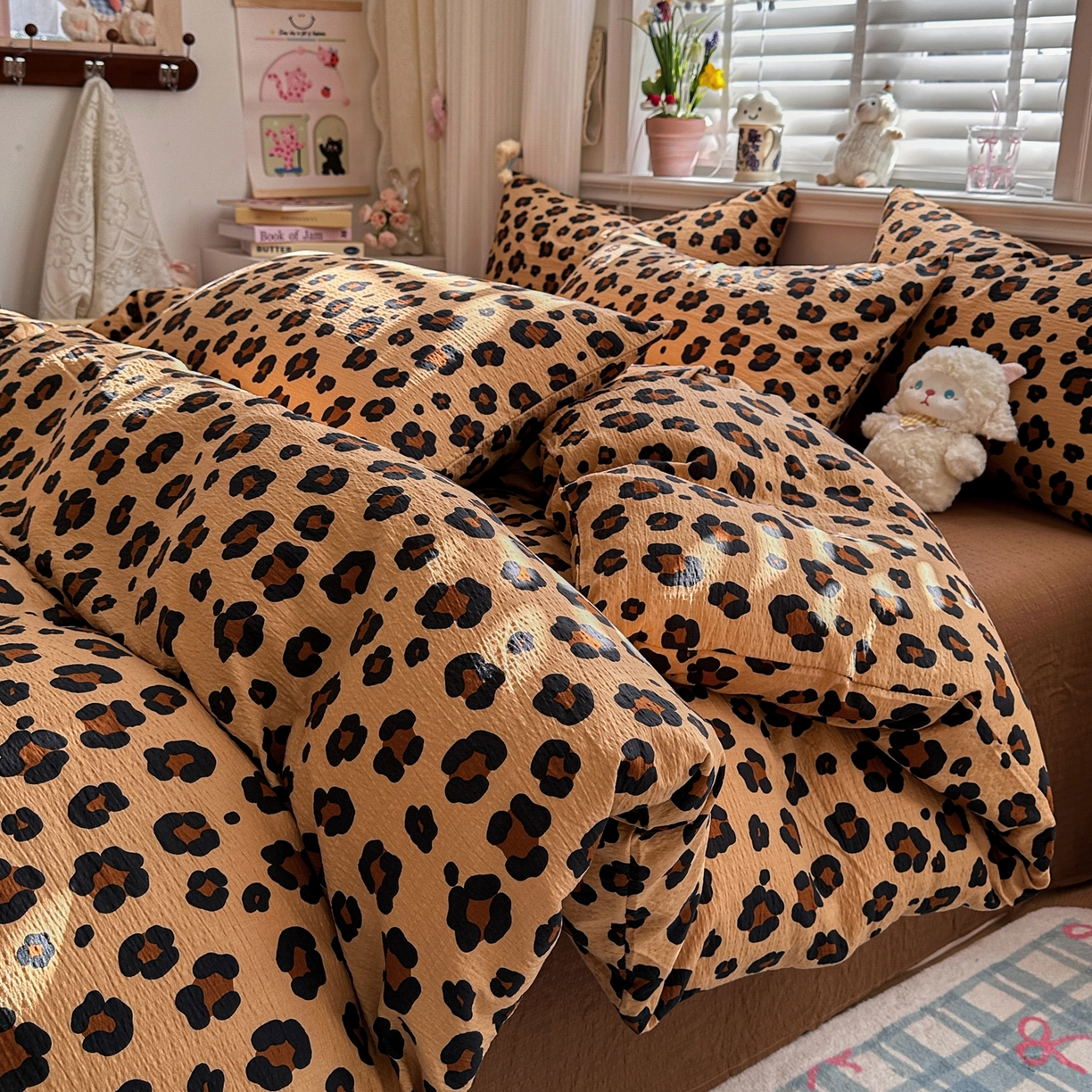 91家纺网 家纺一手货源 找家纺 卡斯诺家纺馆 2026新款皱皱棉双层纱四件套（下载文件包含买家秀） 云影星斑-咖