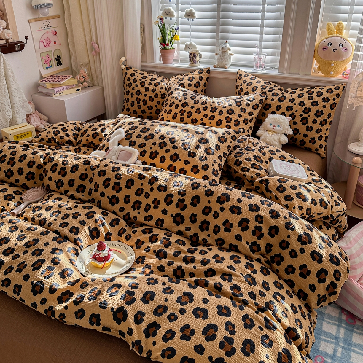 91家纺网 家纺一手货源 找家纺 卡斯诺家纺馆 2026新款皱皱棉双层纱四件套（下载文件包含买家秀） 云影星斑-咖