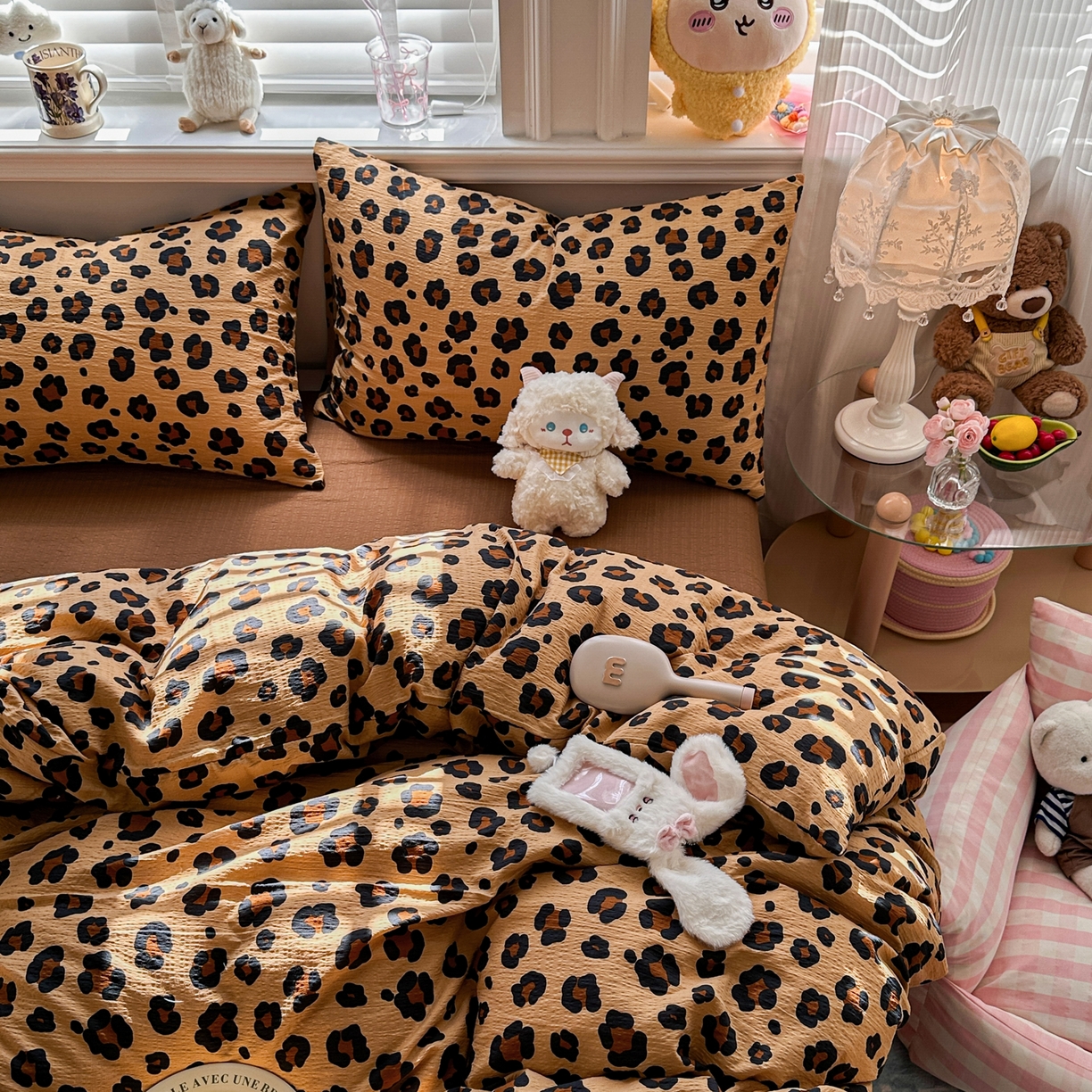 91家纺网 家纺一手货源 找家纺 卡斯诺家纺馆 2026新款皱皱棉双层纱四件套（下载文件包含买家秀） 云影星斑-咖