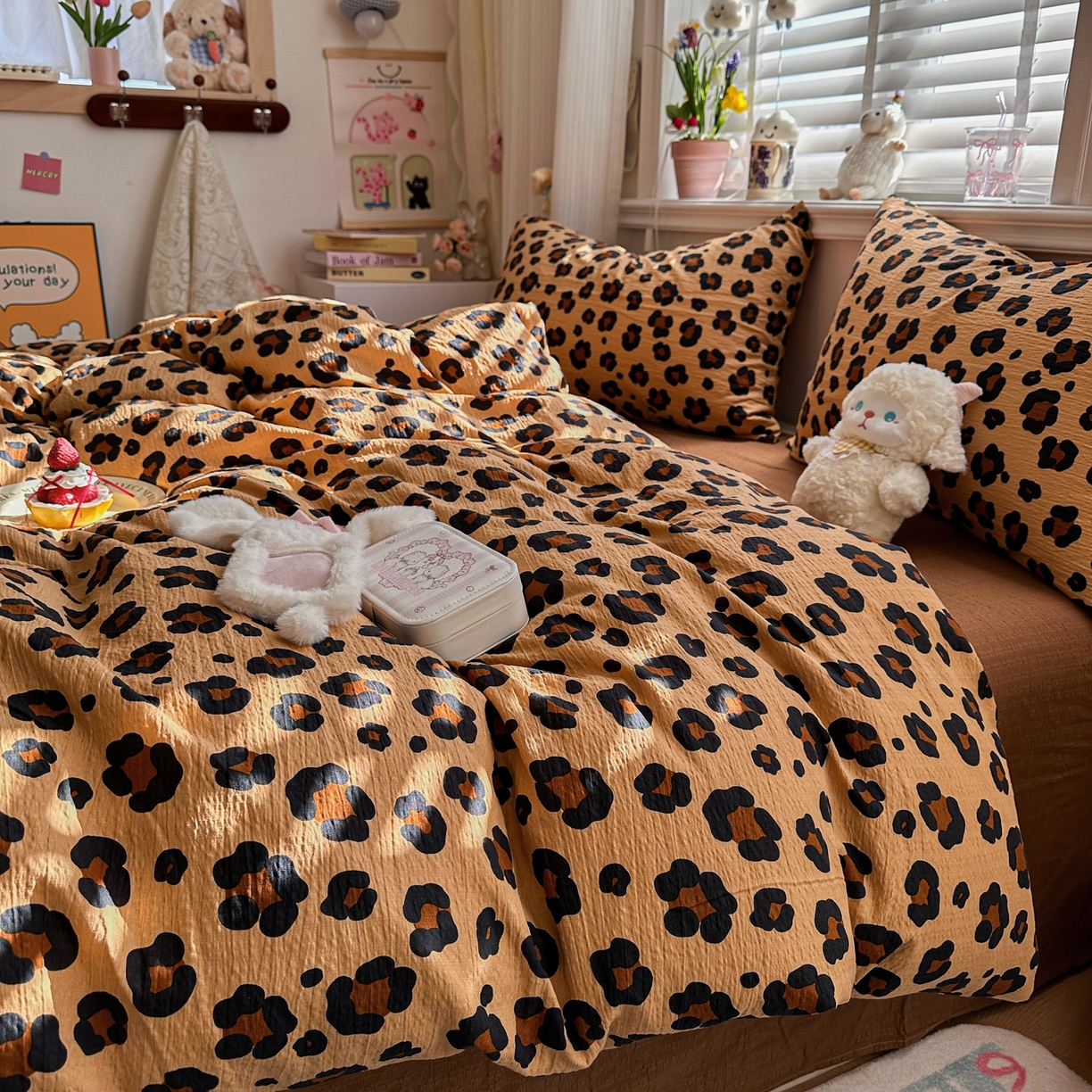 91家纺网 家纺一手货源 找家纺 卡斯诺家纺馆 2026新款皱皱棉双层纱四件套（下载文件包含买家秀） 云影星斑-咖