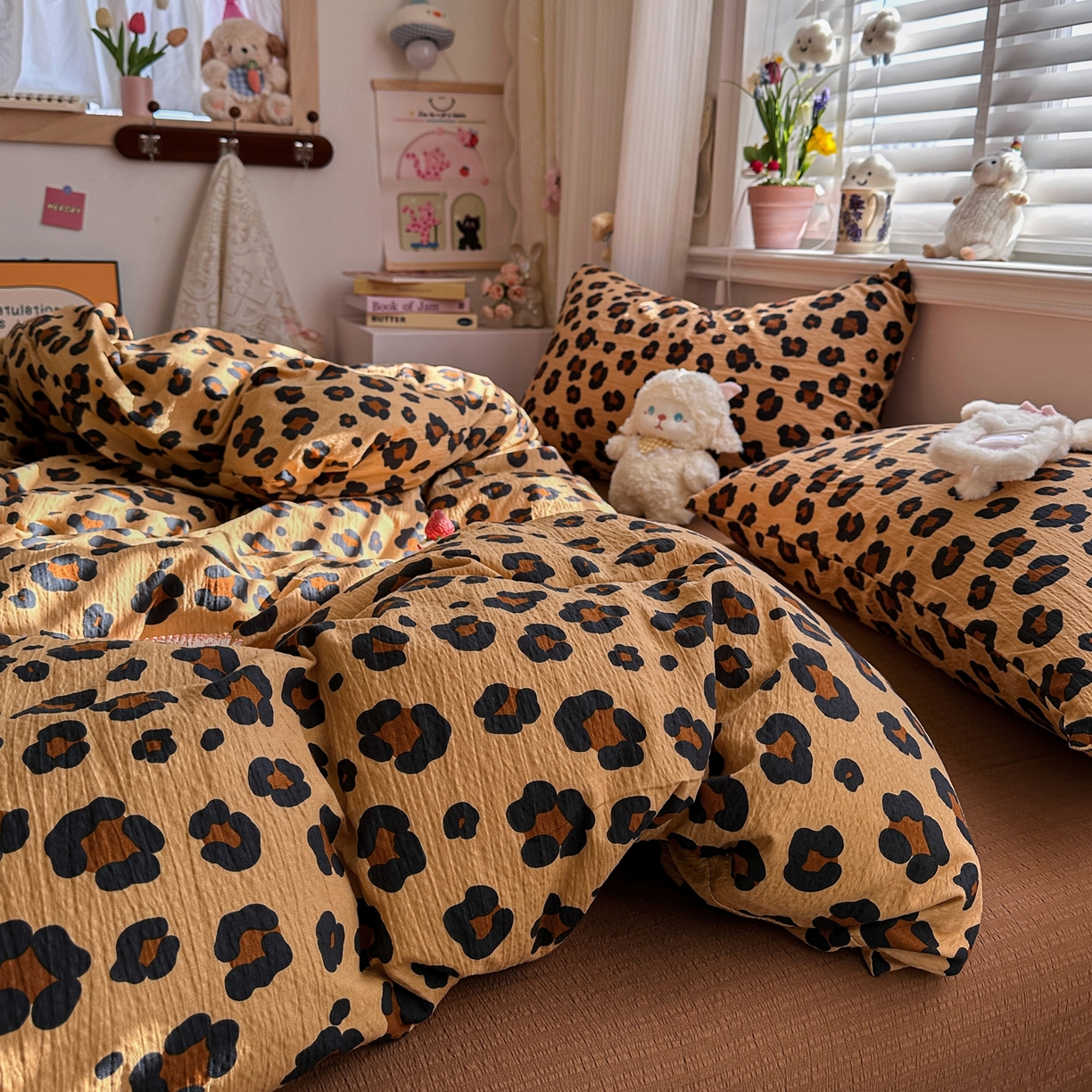 91家纺网 家纺一手货源 找家纺 卡斯诺家纺馆 2026新款皱皱棉双层纱四件套（下载文件包含买家秀） 云影星斑-咖