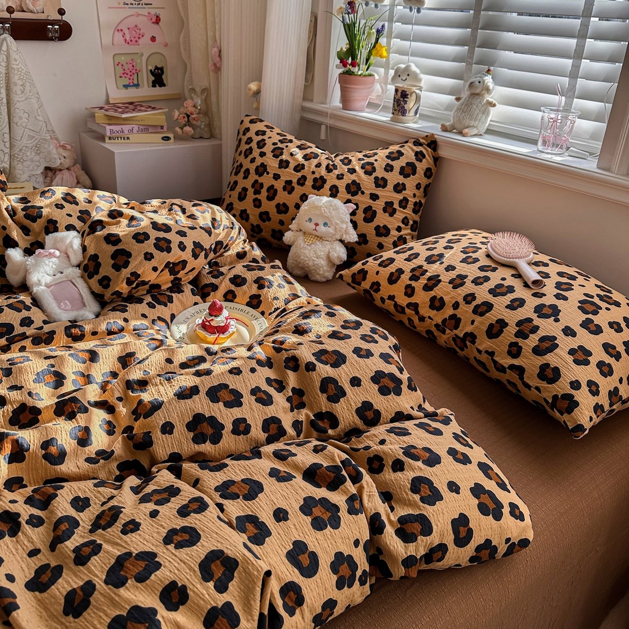 91家纺网 家纺一手货源 找家纺 卡斯诺家纺馆 2026新款皱皱棉双层纱四件套（下载文件包含买家秀） 云影星斑-咖