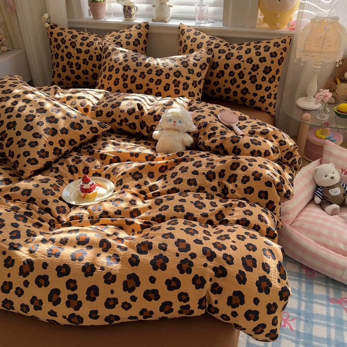 91家纺网 家纺一手货源 找家纺 卡斯诺家纺馆 2026新款皱皱棉双层纱四件套（下载文件包含买家秀） 云影星斑-咖