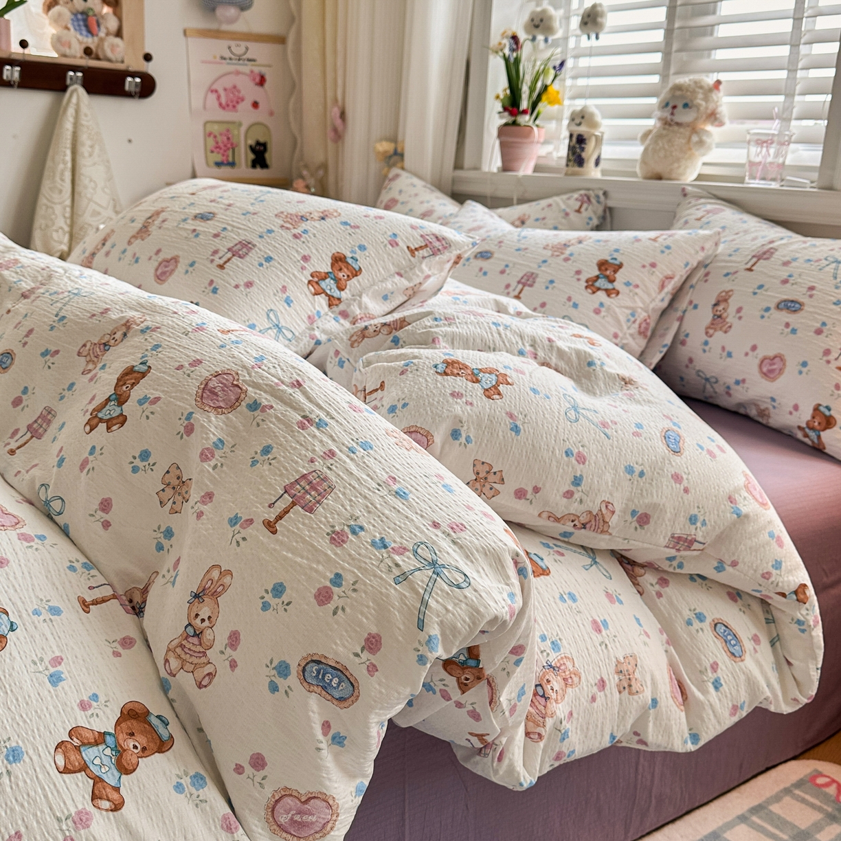 91家纺网 家纺一手货源 找家纺 卡斯诺家纺馆 2026新款皱皱棉双层纱四件套（下载文件包含买家秀） 紫韵流光